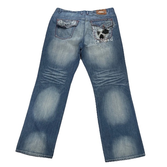 Ruthless Art Other - Vintage Ruthless Art Mens Skull Wide Jeans Sz 38/34 Streetwear Y2k 90s Grunge